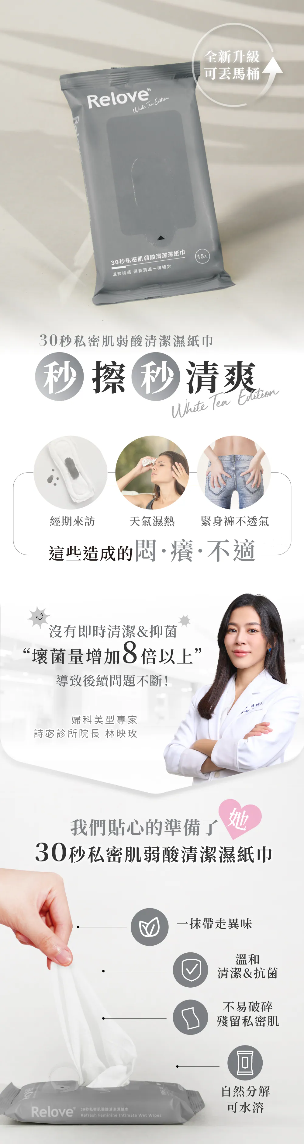 [新包裝]Relove 30秒私密肌弱酸清潔濕紙巾