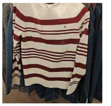 [S] TOMMY HILFIGER DARK BEIGE STRIPE BOATNECK RIB-KNIT SWEATER, XW07843-250 (STH1575)