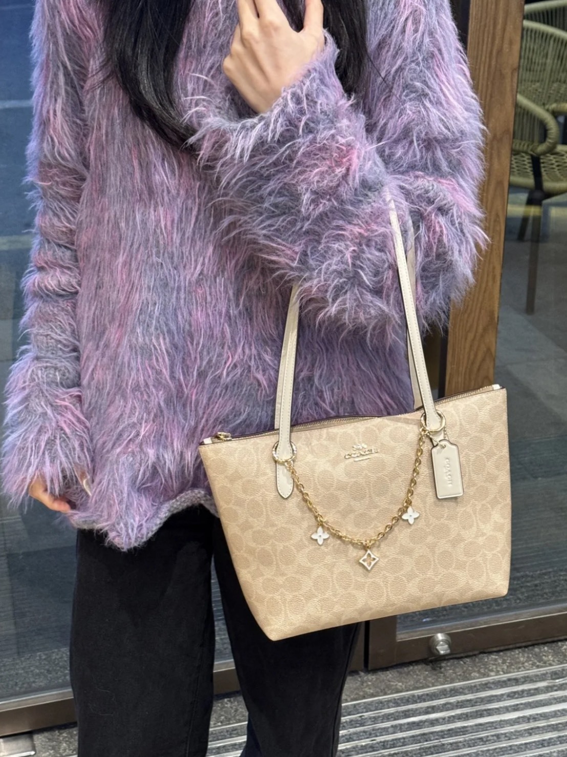 COACH FIONA 24 經典老花 拼接 單肩包 中號