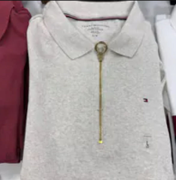 [S] TOMMY HILFIGER LIGHT BEIGE LONG-SLEEVE ZIP SLIM FIT POLO, 76J3175-253 (STH1583)
