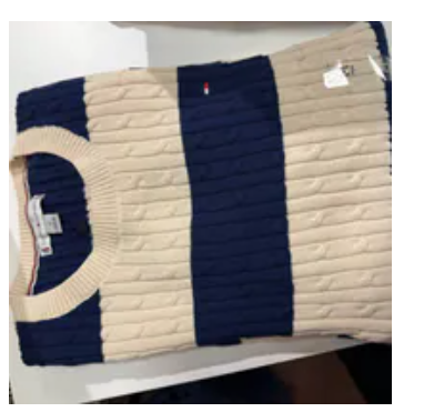 [S] TOMMY HILFIGER NAVY STRIPE CABLE KNIT SWEATER, XW08771-250 (STH1595)