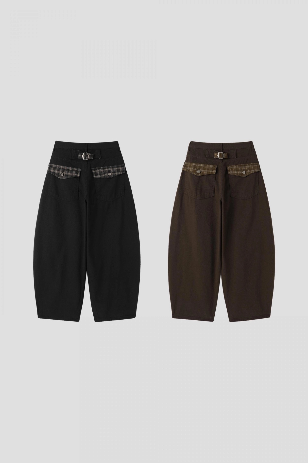 （3月韓國連線）P0247｜2色入ꕀ𖤐˒˒復古格紋銀扣彎刀褲𓇻🦉𓂂