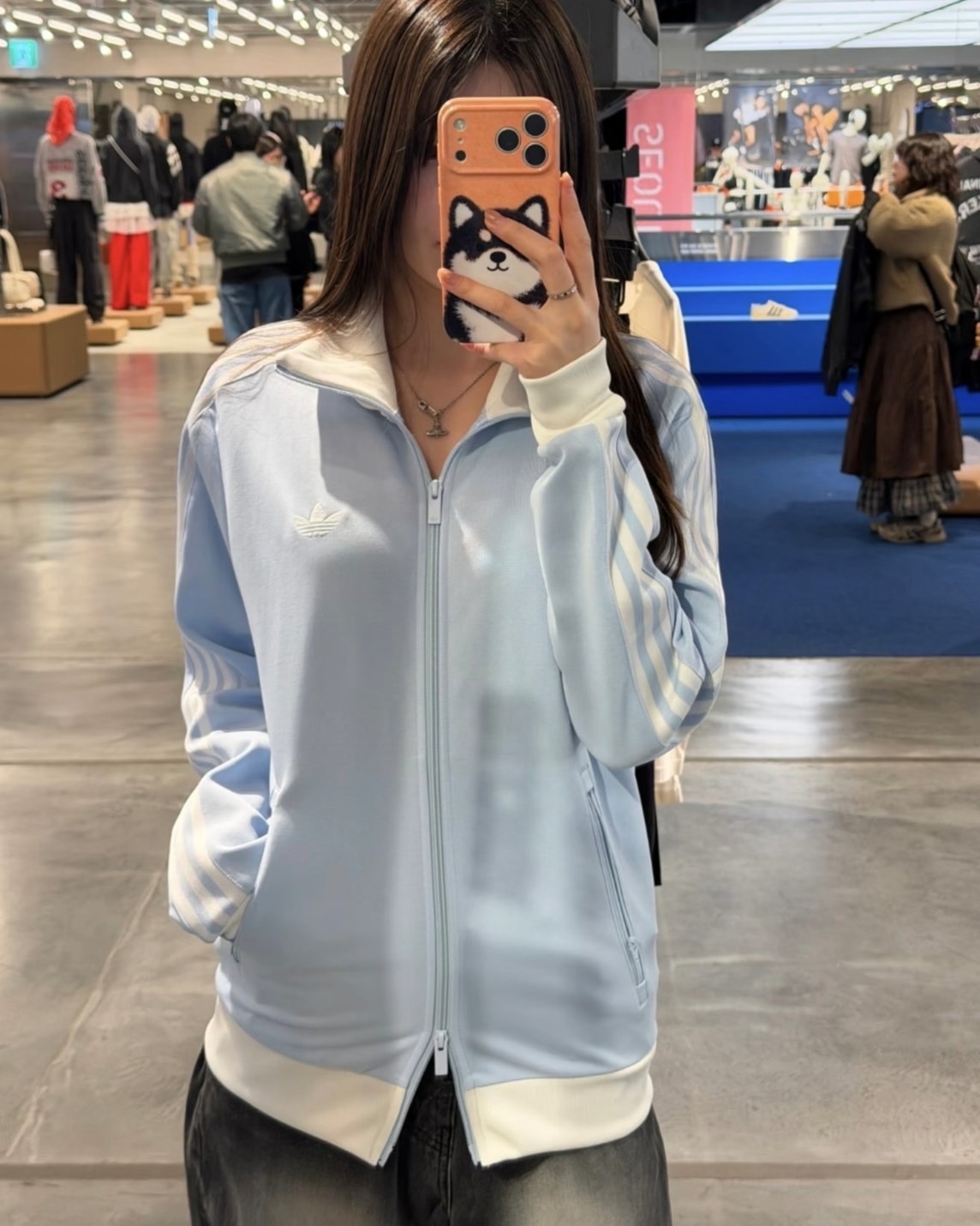 ADIDAS ORIGINALS 寶寶藍 藍白 外套 三線 雙拉鏈