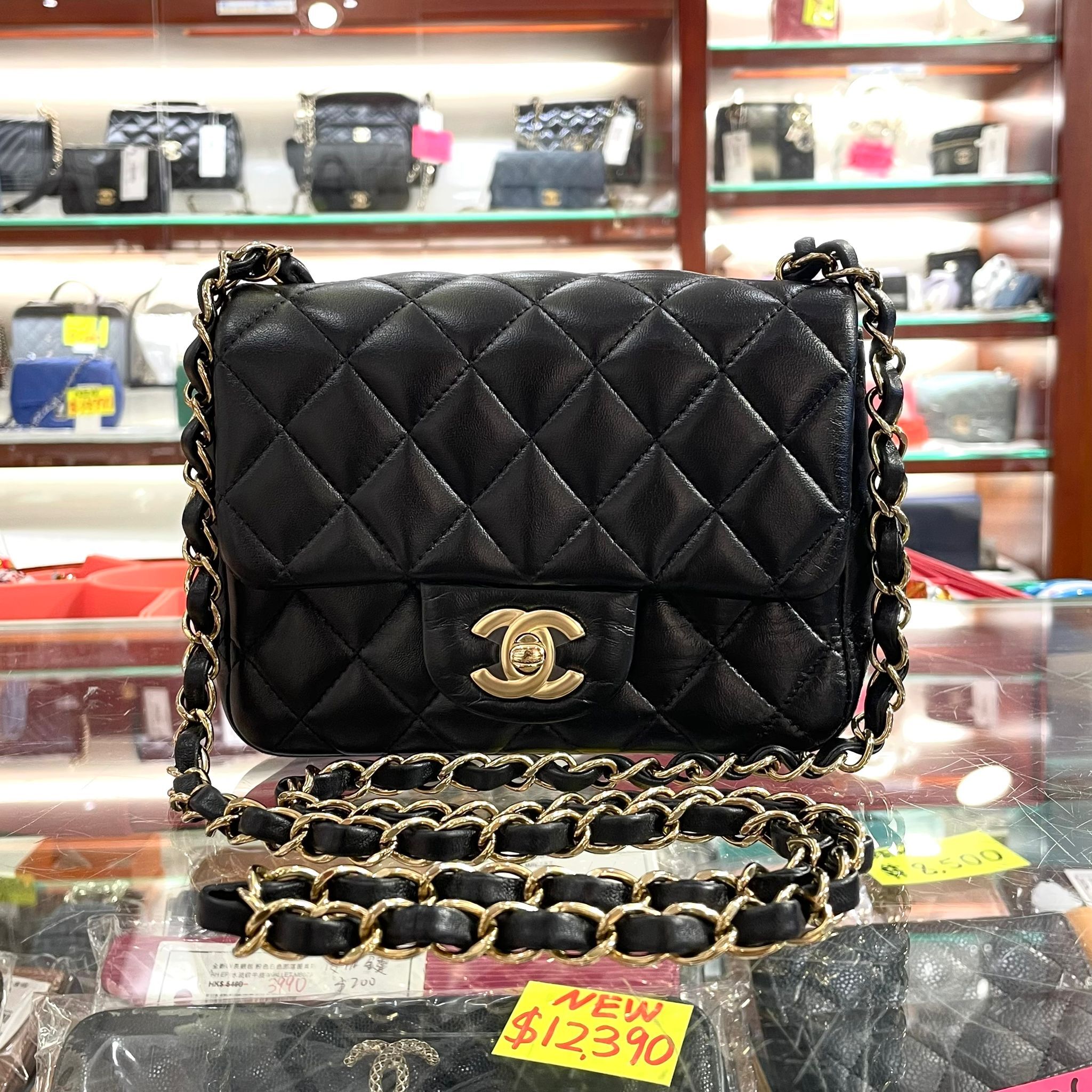 99%NEW二手CHANEL CF17 A35200 黑色羊皮/金扣方胖子@晶片款 #香奈兒斜背包#香榭站正品