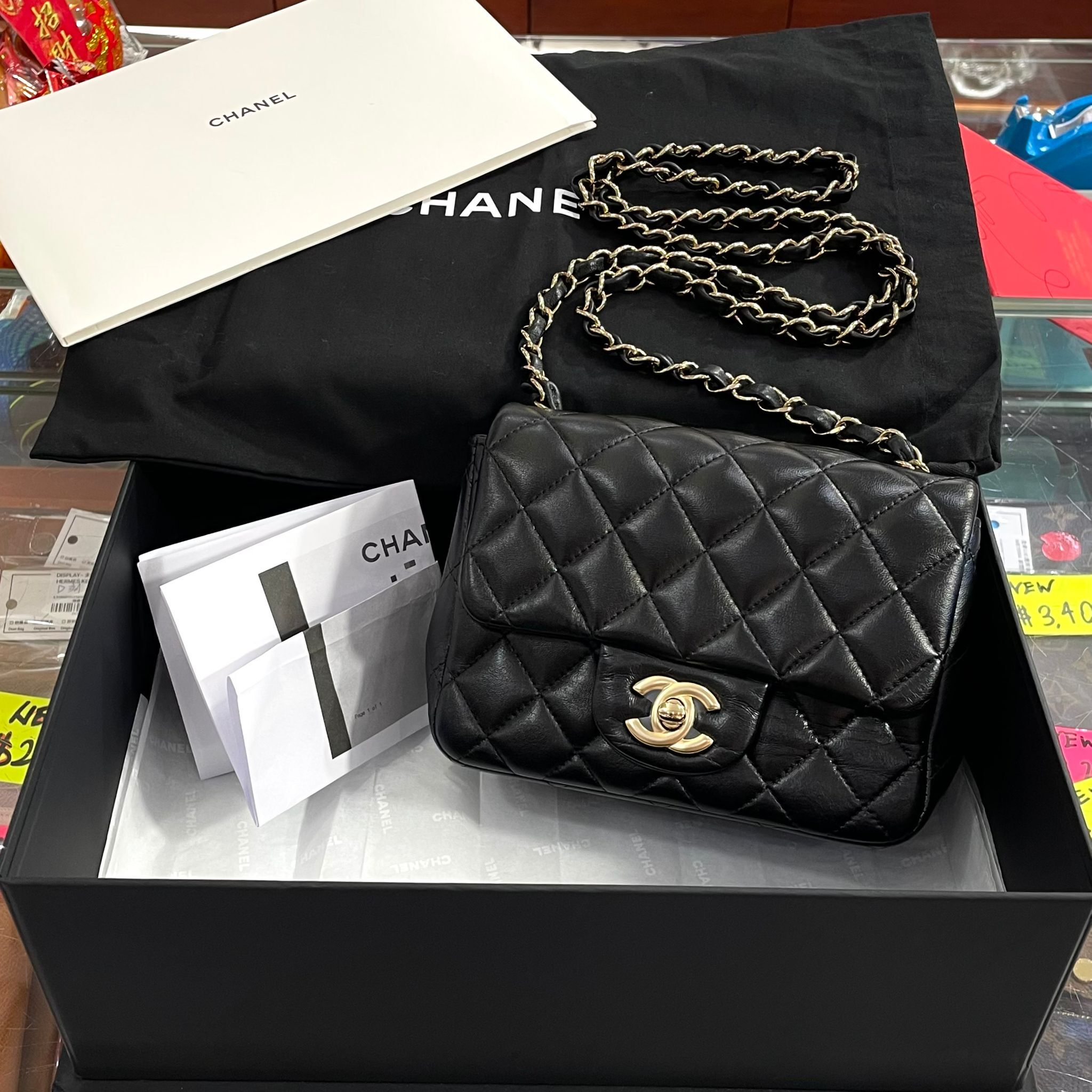 99%NEW二手CHANEL CF17 A35200 黑色羊皮/金扣方胖子@晶片款 #香奈兒斜背包#香榭站正品