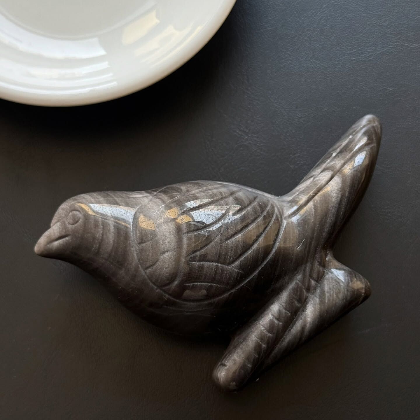 [原石] 銀曜石 鳥 水晶擺飾