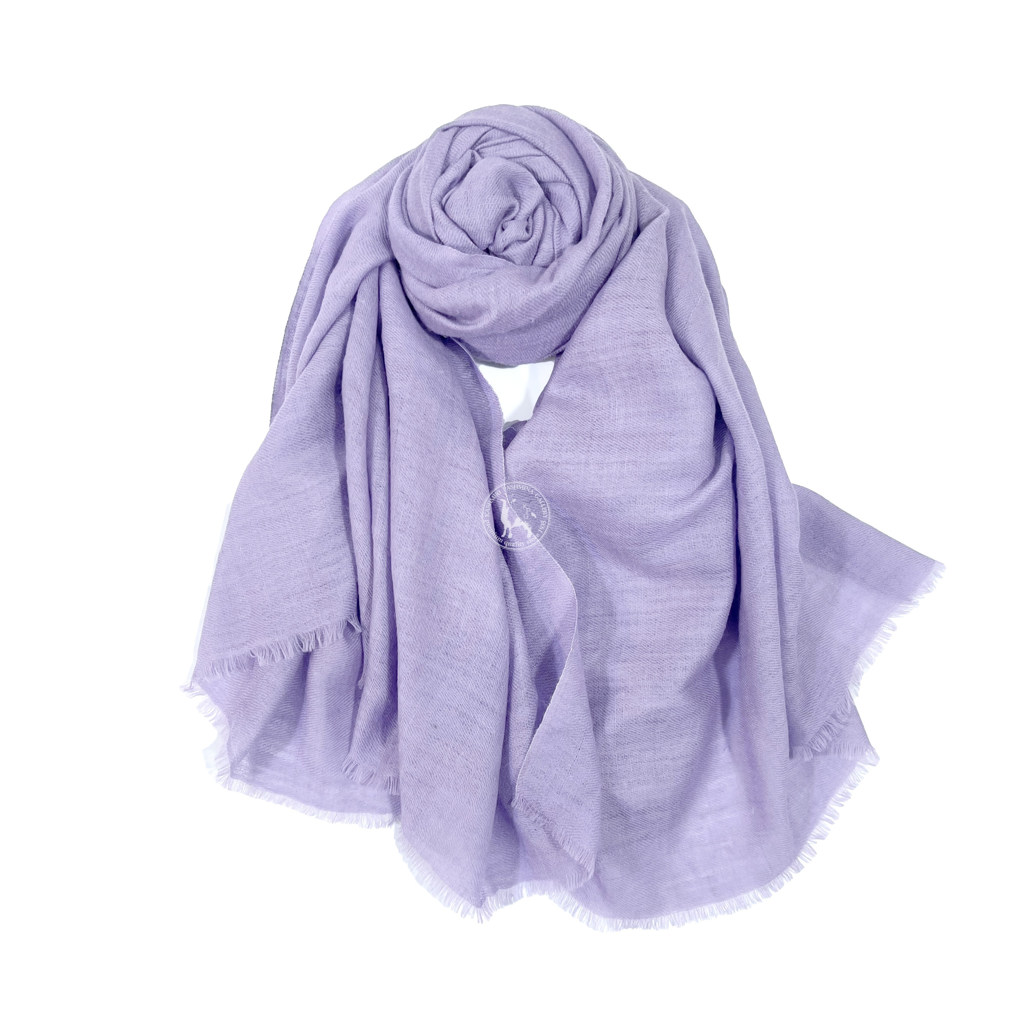 薰衣草紫色喀什米爾四層手工編織羊絨圍巾