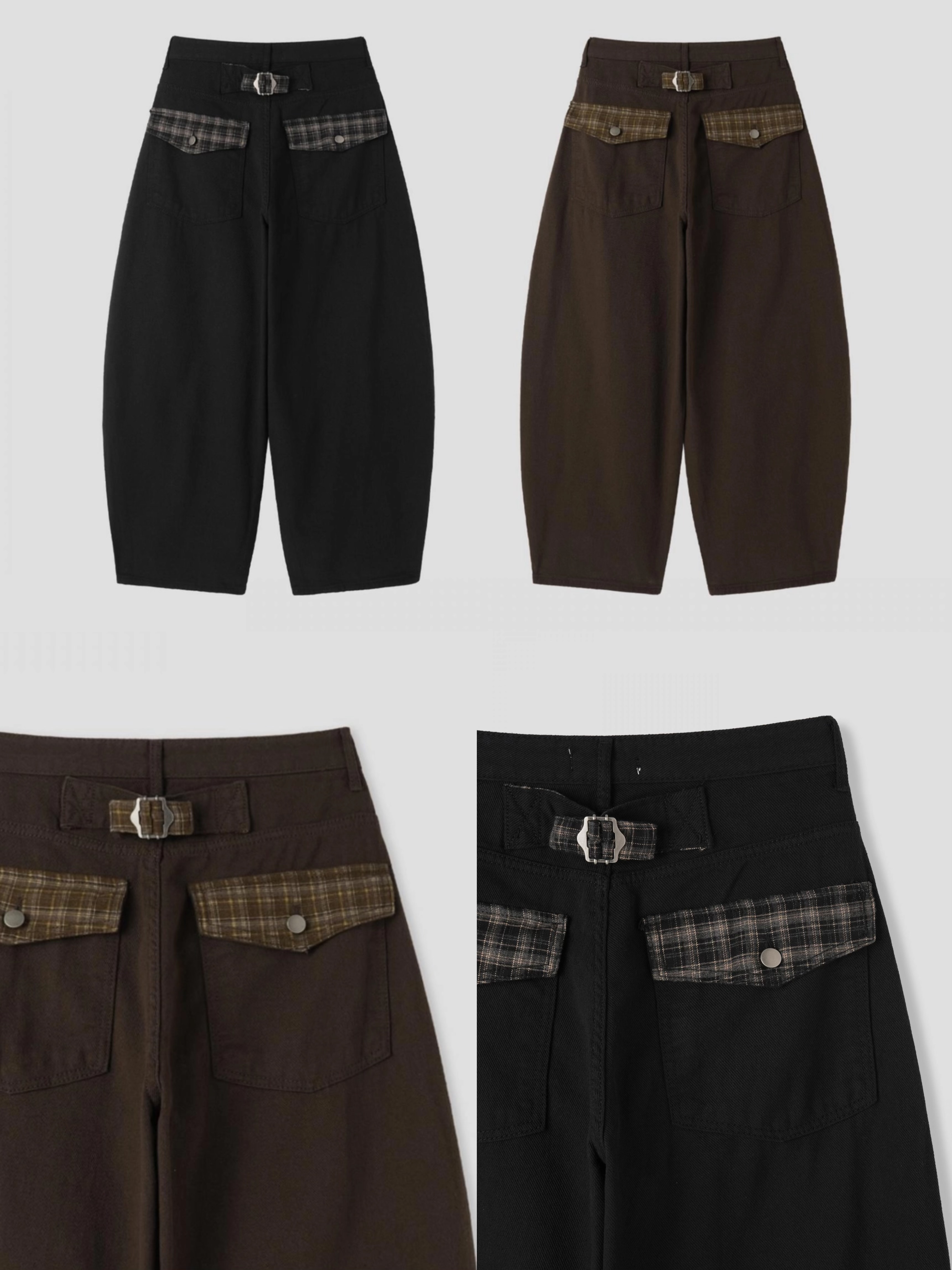 （3月韓國連線）P0247｜2色入ꕀ𖤐˒˒復古格紋銀扣彎刀褲𓇻🦉𓂂