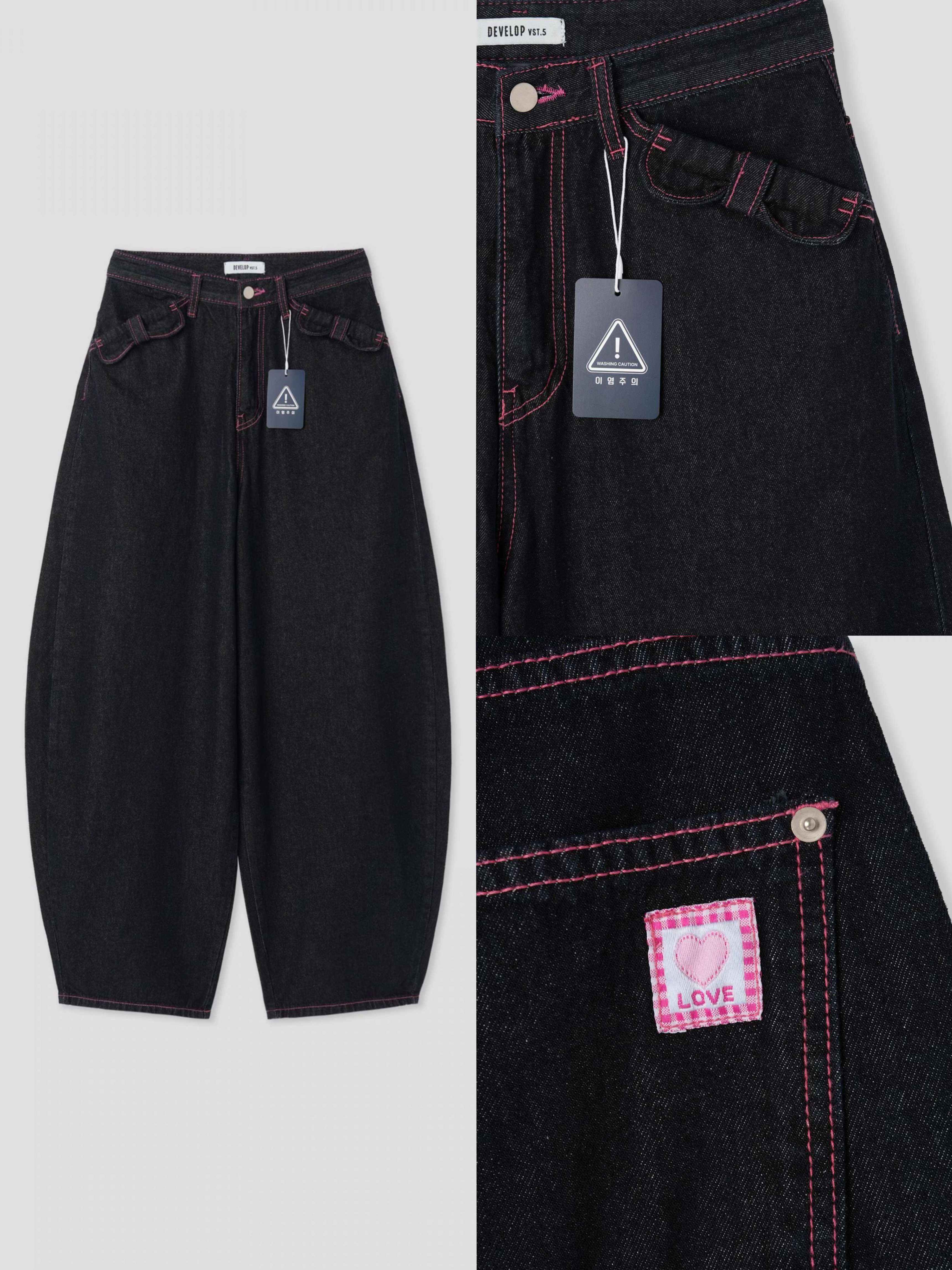 （3月韓國連線）P0251｜蝴蝶結愛心粉紅色明線彎刀褲꣑୧⊹