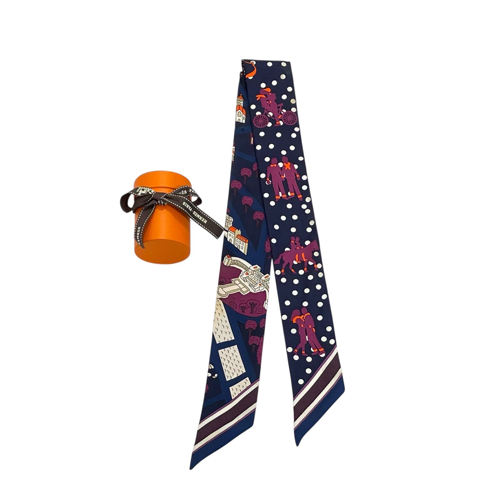 98%NEW二手HERMES TWILLY  LES NOUVEAUX AMOUREUX DE PARIS 藍/紫/白#香榭站正品