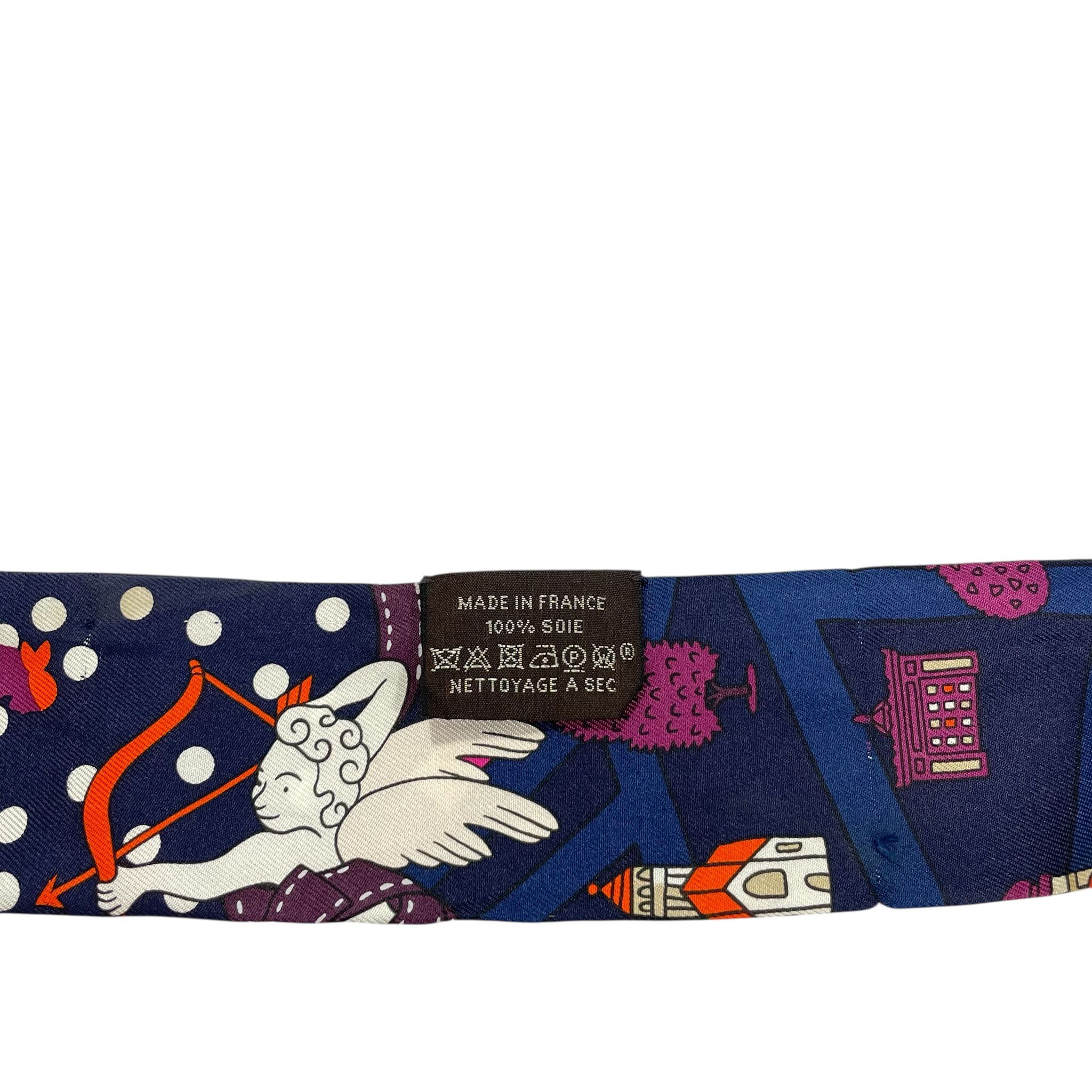 98%NEW二手HERMES TWILLY  LES NOUVEAUX AMOUREUX DE PARIS 藍/紫/白#香榭站正品