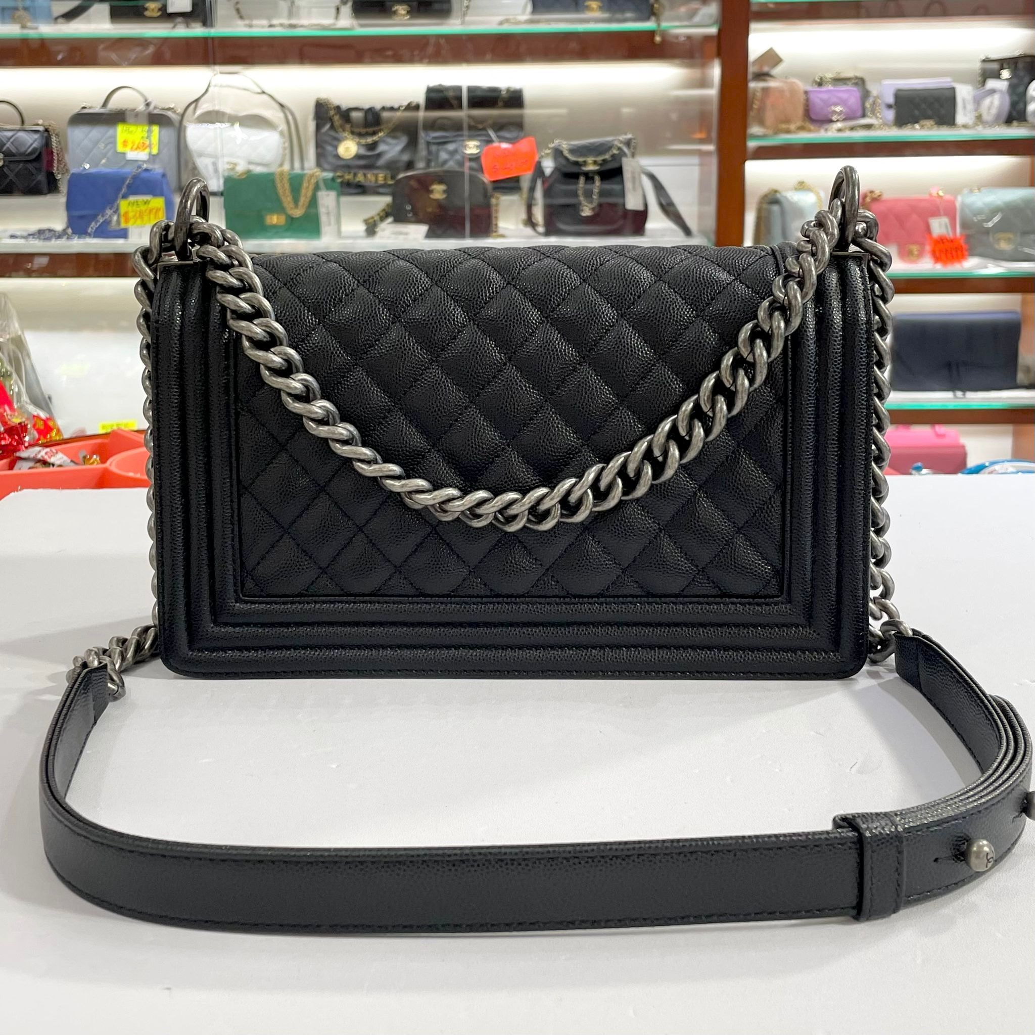 全新BOY CHANEL 25 A67086 黑色荔枝皮菱格/復古銀扣@晶片款 #香奈兒單肩包,Boy25, #BRAND NEW #香榭站正品