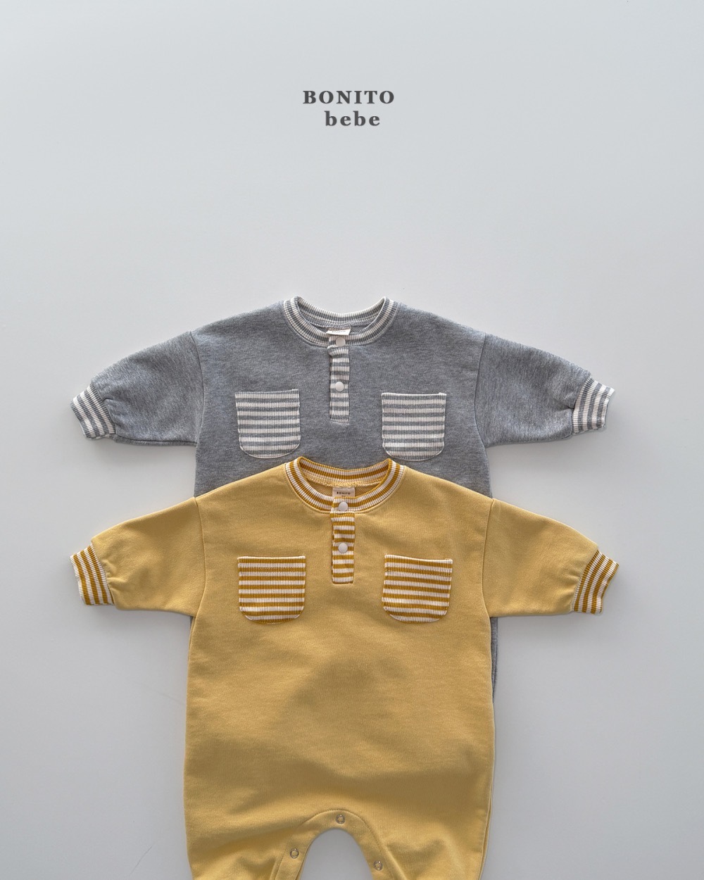 Bonito 可愛條紋口袋連身衣 / 2色 (Bebe)