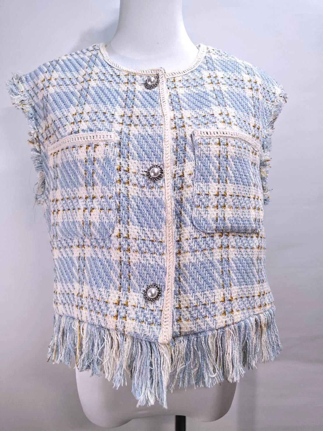 法式小香風流蘇編織毛呢背心 (C356)