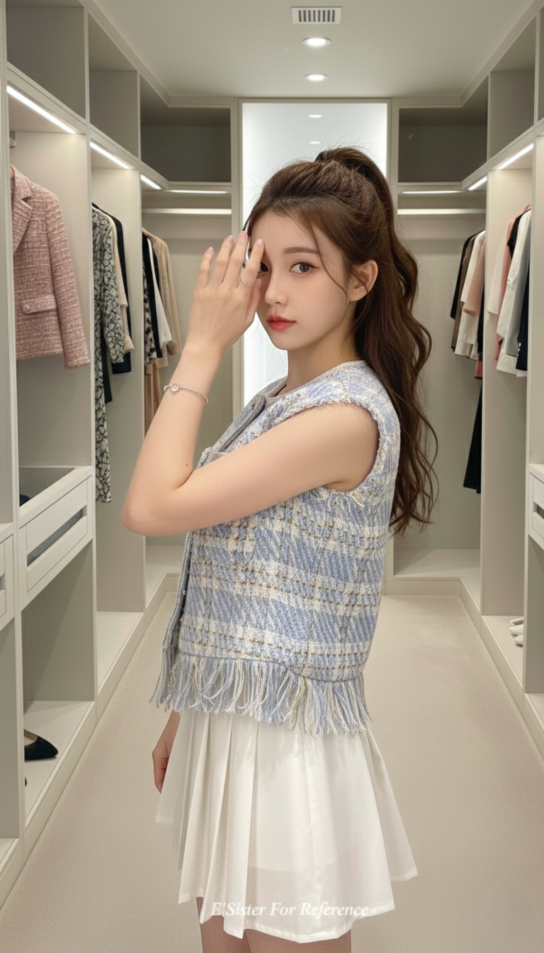 法式小香風流蘇編織毛呢背心 (C356)