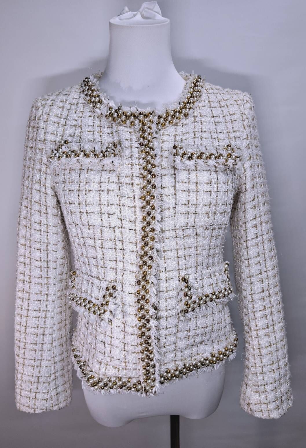 法式小香風奢華珍珠編織外套 (C359)