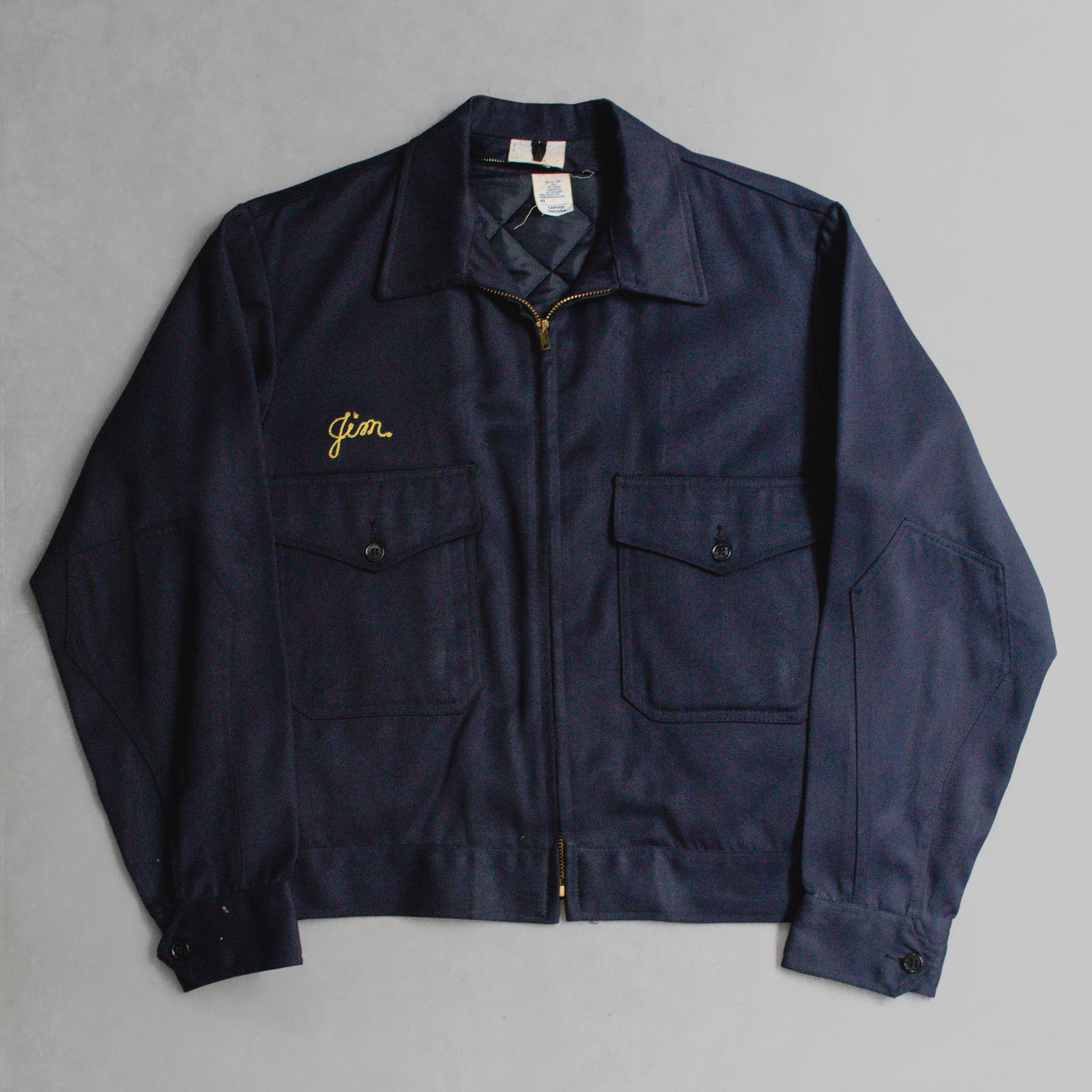 60S MR.2PLY RAYON BLEND WORK JACKET 美國製 深藍 短版 刺繡 工作外套