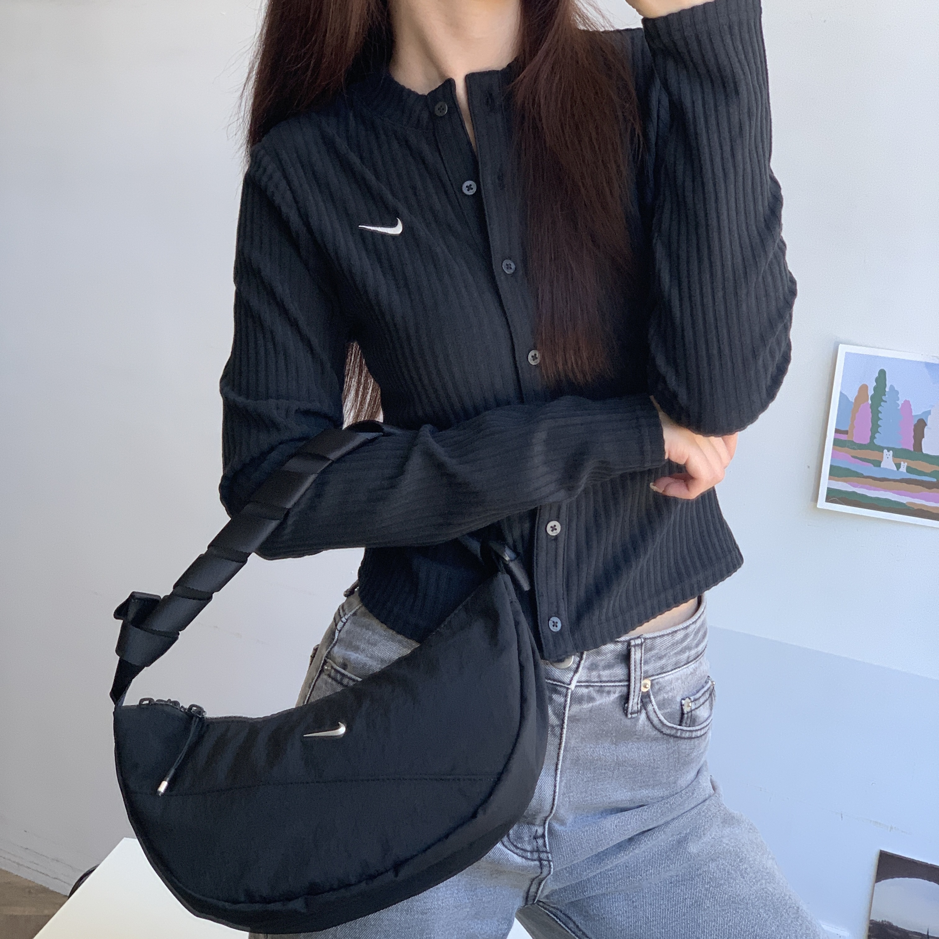 Nike 排扣針織上衣 黑