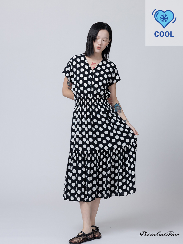 [兩件1580｜涼感洋裝]波點短袖縮腰洋裝 PizzaCutFive PCF262485009