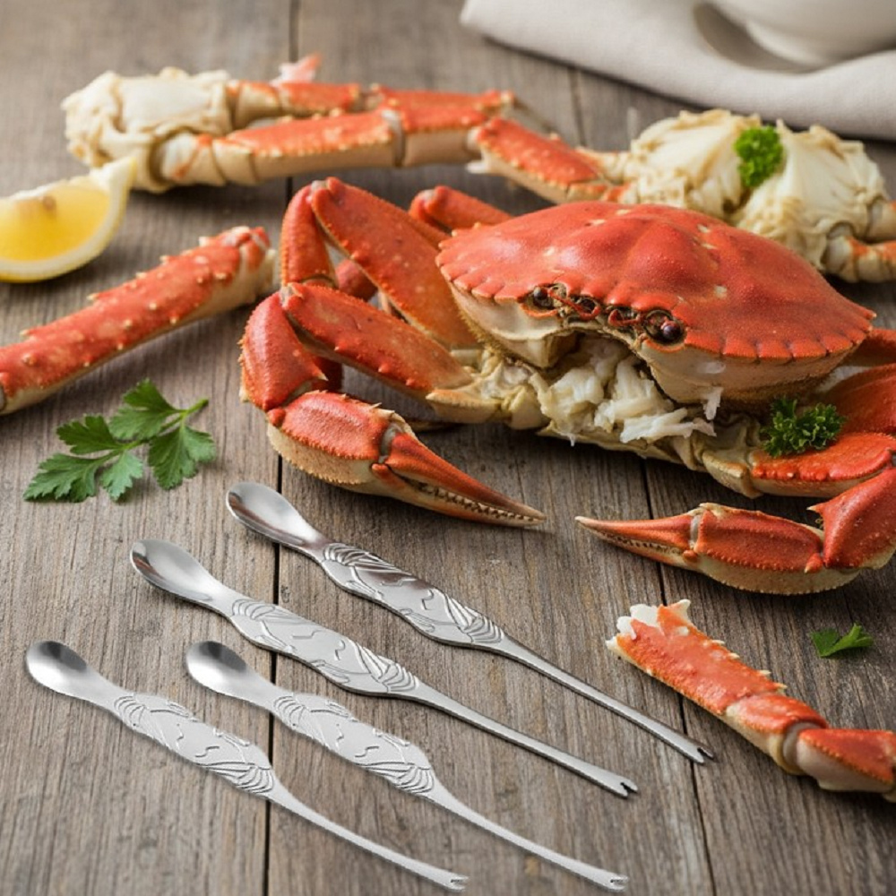 GELLIS鵲利仕精雕立體蟹型復刻雙用食具4入組