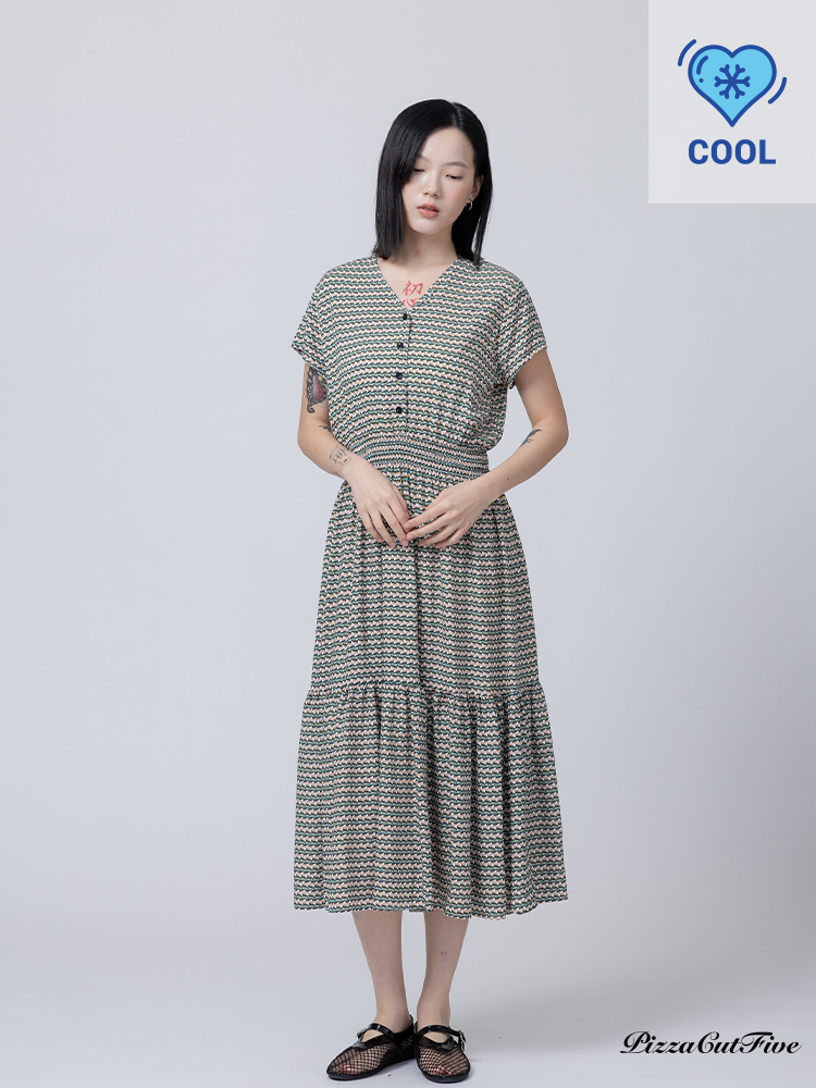 [兩件1580｜涼感洋裝]幾何交錯短袖縮腰洋裝 PizzaCutFive PCF262485014