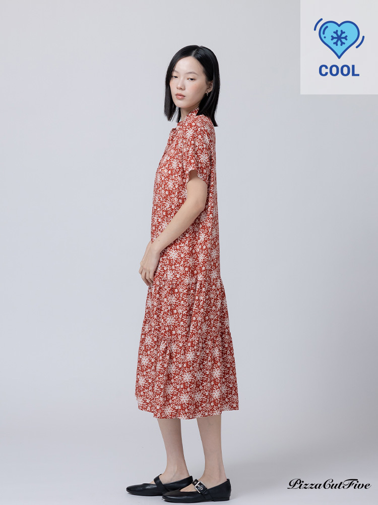 [兩件1580｜涼感洋裝]煙火花朵立領短袖連身洋裝 PizzaCutFive PCF262485032