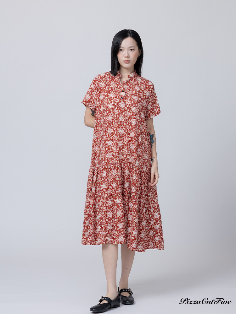 [兩件1580｜涼感洋裝]煙火花朵立領短袖連身洋裝 PizzaCutFive PCF262485032