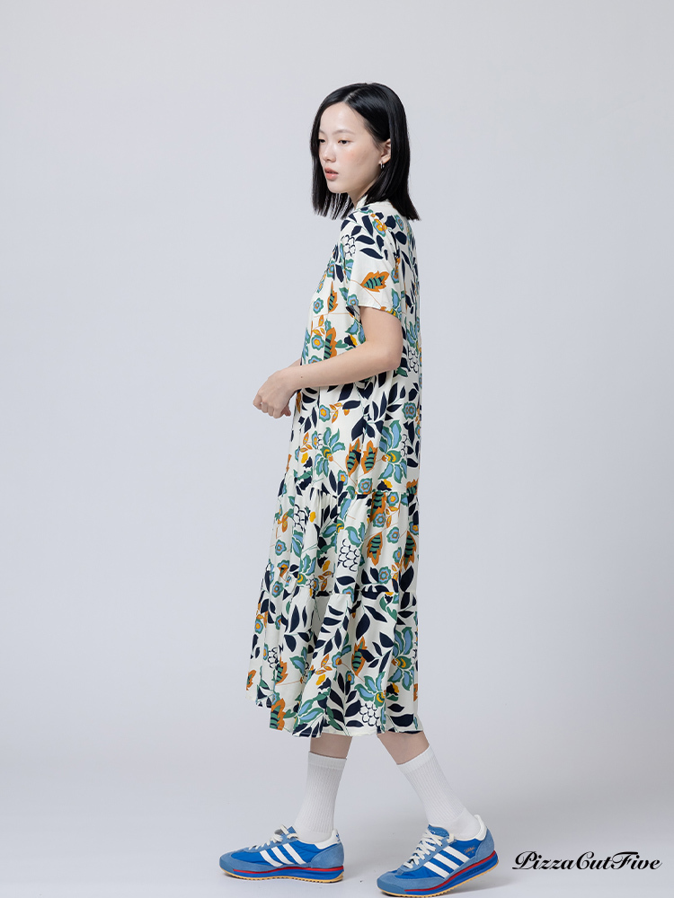 [兩件1580｜涼感洋裝]葉子立領短袖連身洋裝 PizzaCutFive PCF262485034