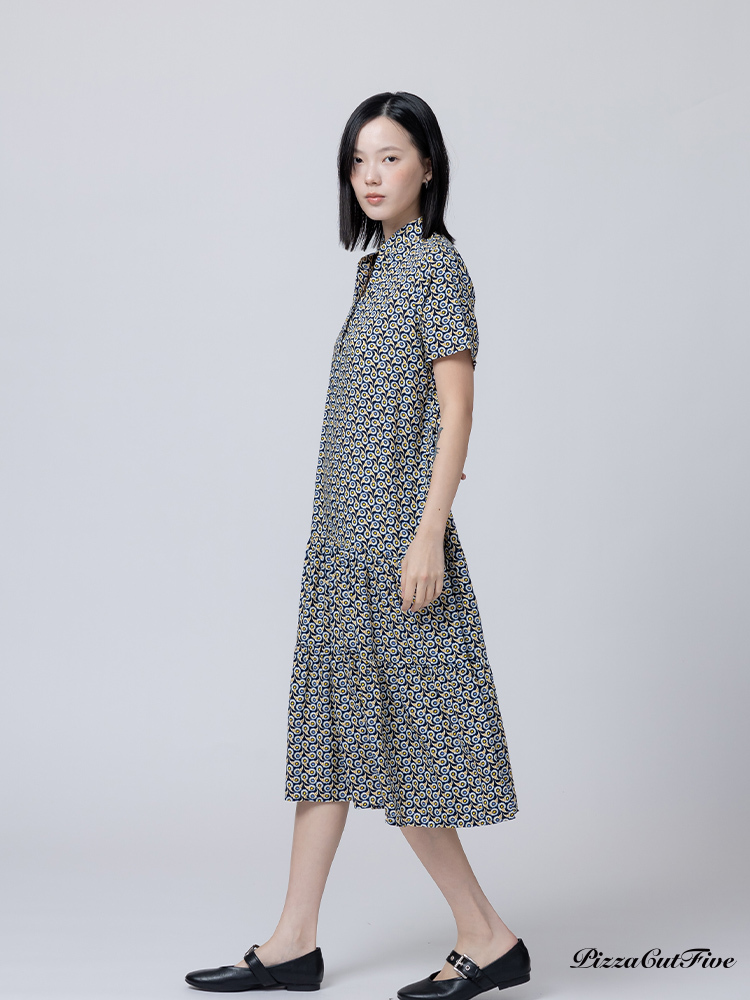 [兩件1580｜涼感洋裝]腰果圖紋立領短袖連身洋裝 PizzaCutFive PCF262485029