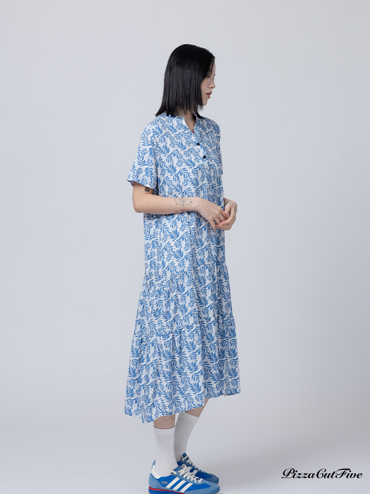 [兩件1580｜涼感洋裝]葉子立領短袖連身洋裝 PizzaCutFive PCF262485026