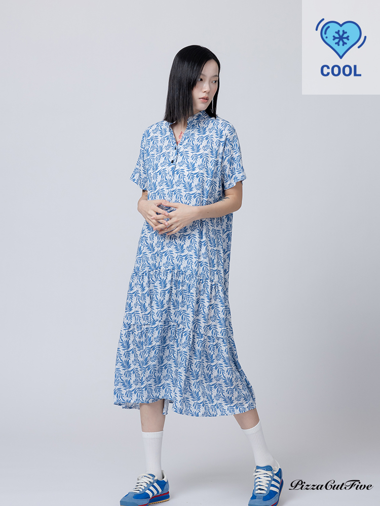 [兩件1580｜涼感洋裝]葉子立領短袖連身洋裝 PizzaCutFive PCF262485026