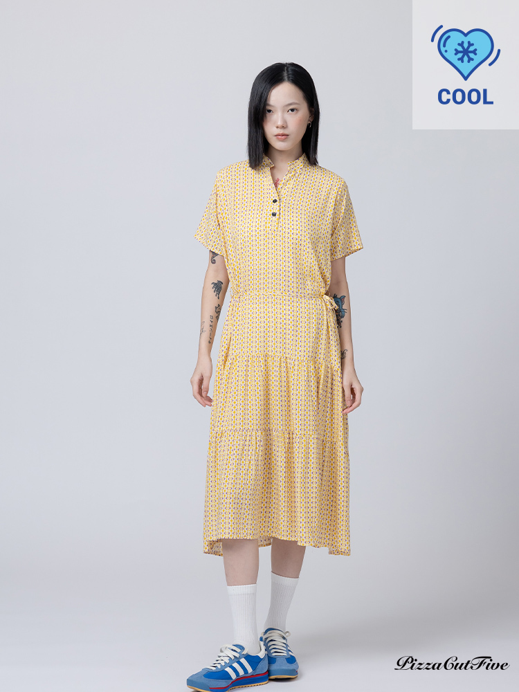 [兩件1580｜涼感洋裝]不規則線條立領短袖連身洋裝 PizzaCutFive PCF262485030