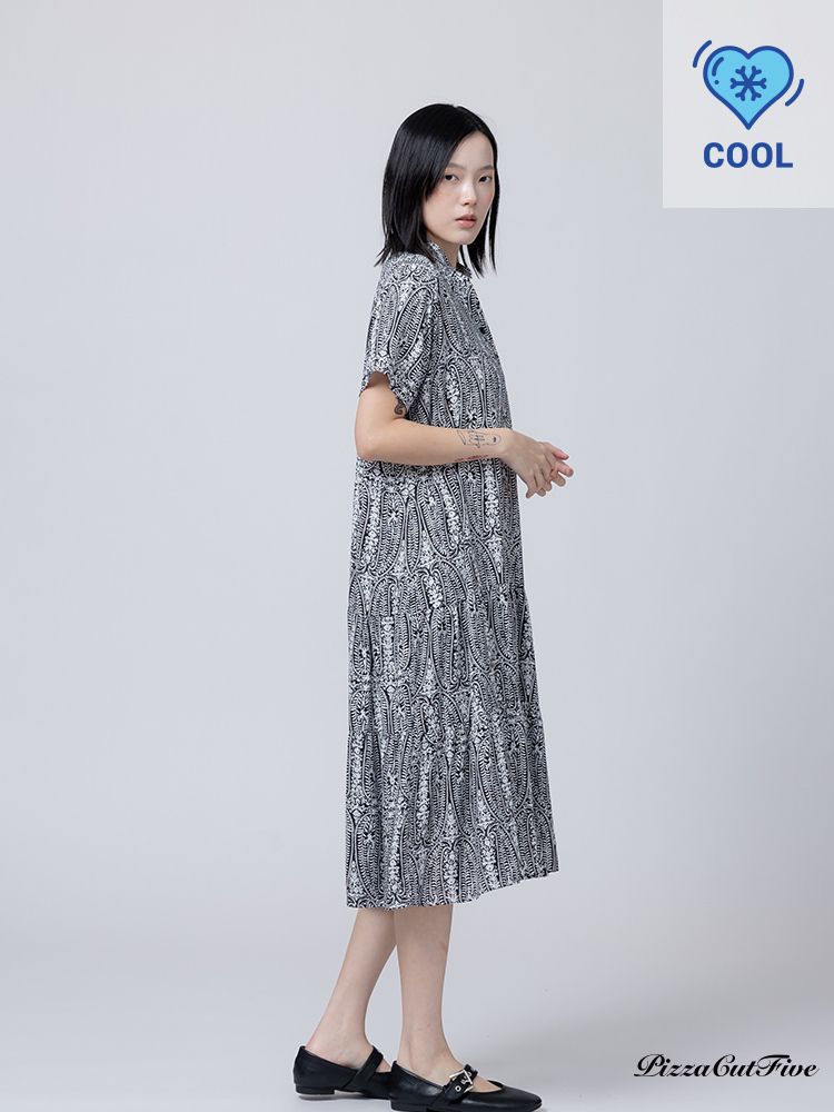 [兩件1580｜涼感洋裝]復古圖騰立領短袖連身洋裝 PizzaCutFive PCF262485027