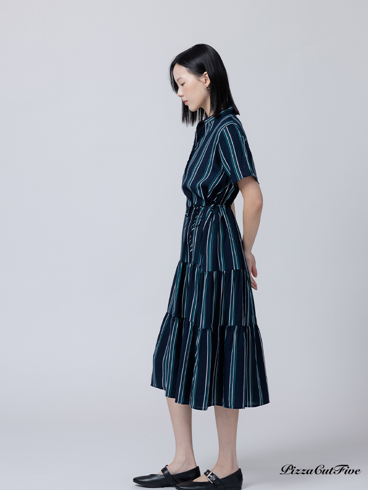 [兩件1580｜涼感洋裝]條紋立領短袖連身洋裝 PizzaCutFive PCF262485033