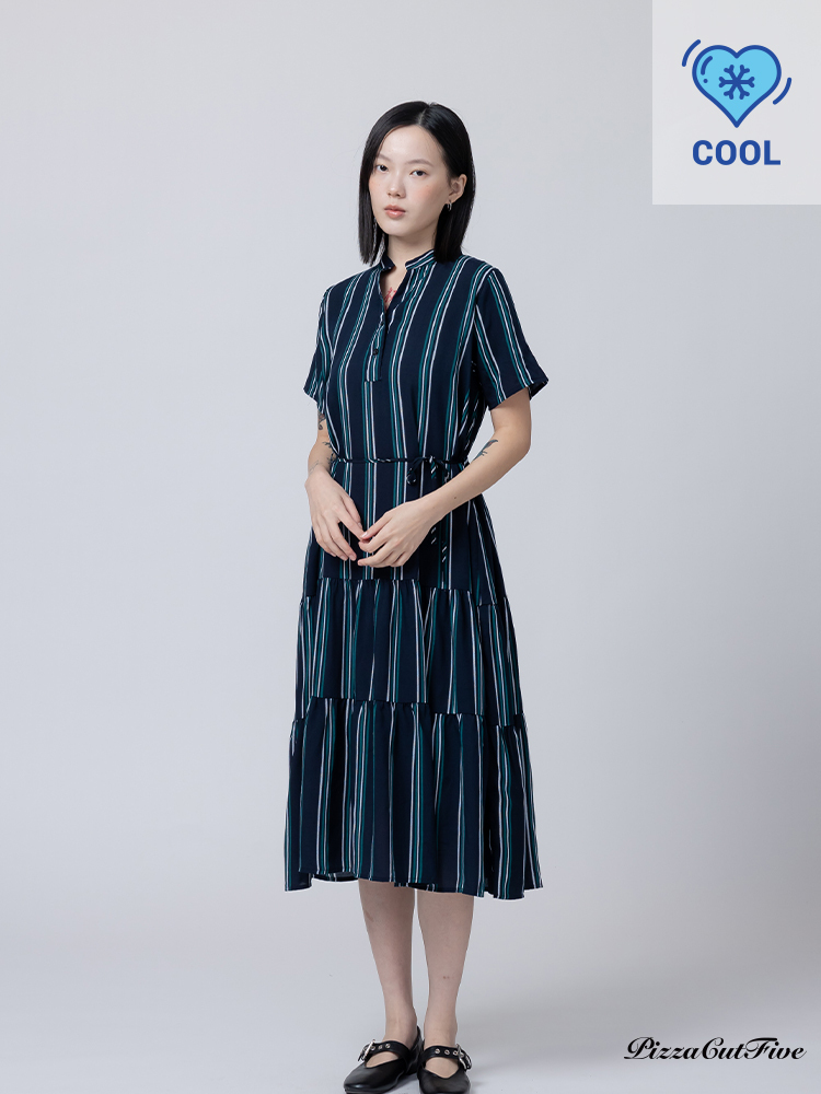 [兩件1580｜涼感洋裝]條紋立領短袖連身洋裝 PizzaCutFive PCF262485033