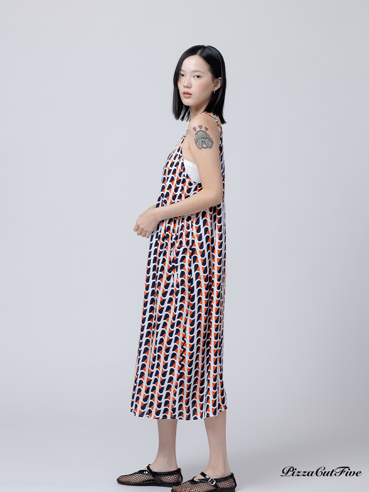 [兩件1580｜涼感洋裝]復古波紋口袋細肩洋裝 PizzaCutFive PCF262487004