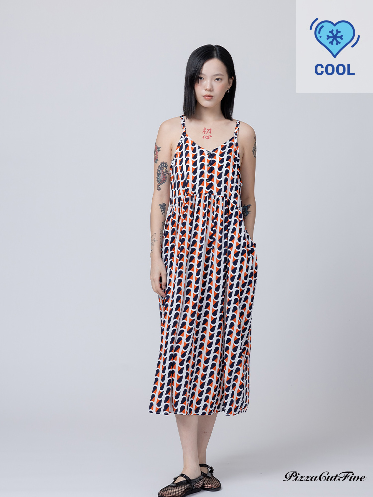 [兩件1580｜涼感洋裝]復古波紋口袋細肩洋裝 PizzaCutFive PCF262487004