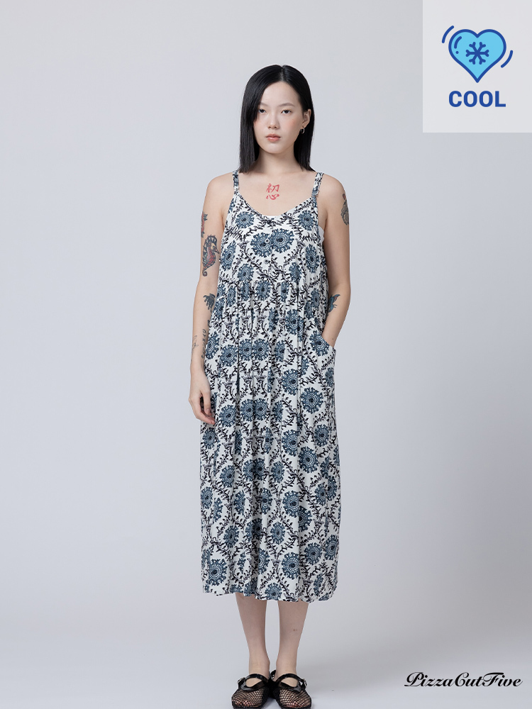 [兩件1580｜涼感洋裝]復古圖騰口袋細肩洋裝 PizzaCutFive PCF262487003