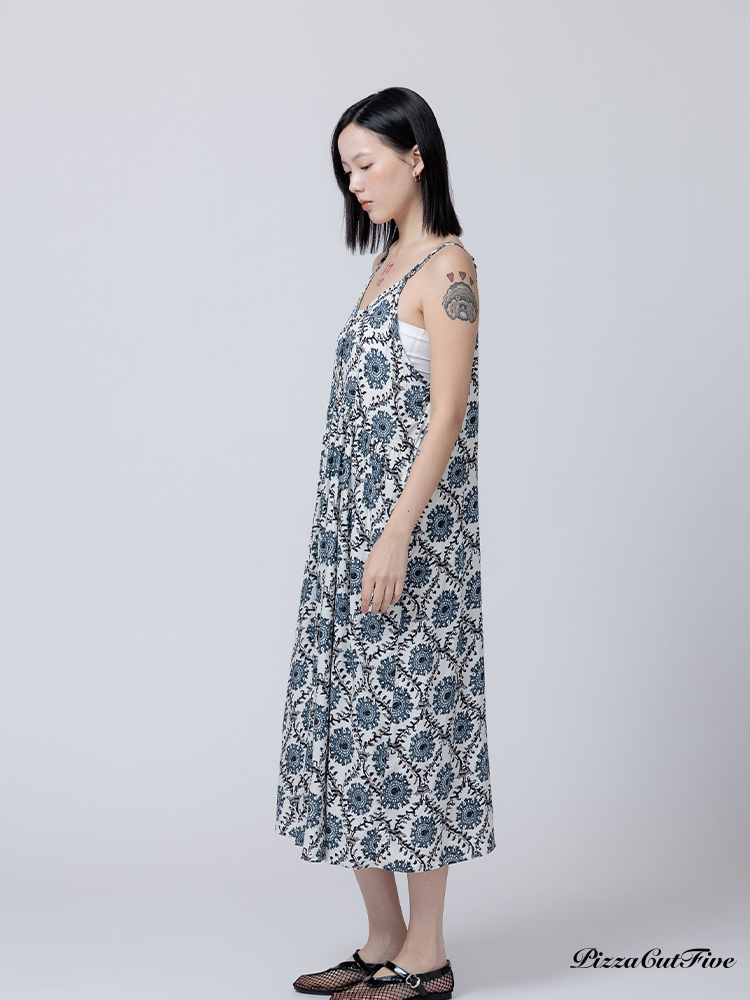 [兩件1580｜涼感洋裝]復古圖騰口袋細肩洋裝 PizzaCutFive PCF262487003