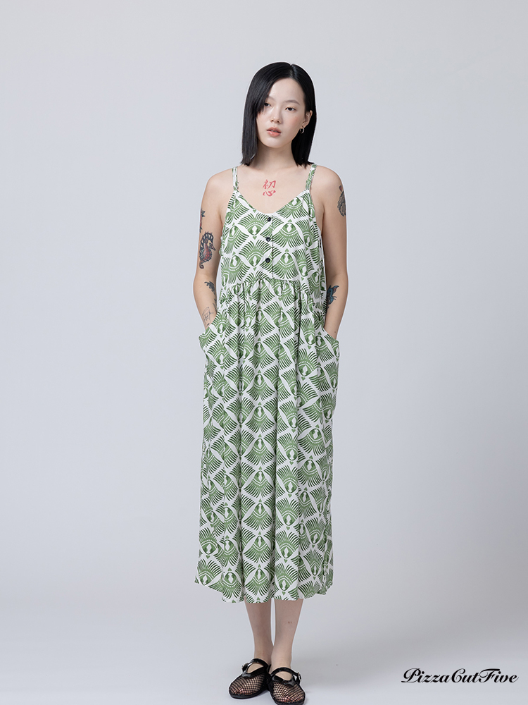 [兩件1580｜涼感洋裝]扇形圖騰口袋細肩洋裝 PizzaCutFive PCF262487006