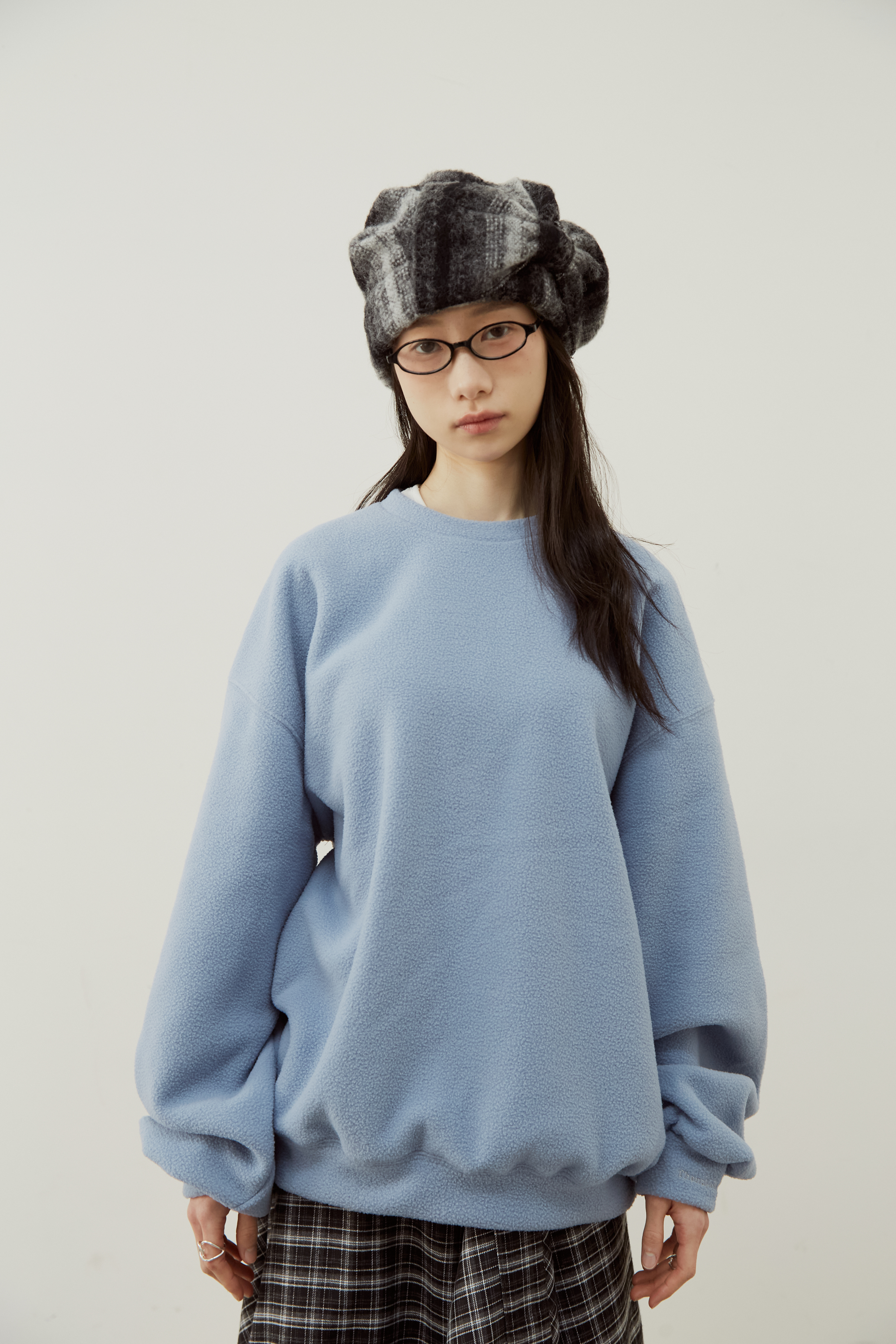 [現貨] TN MADE FW26 - HELD BY FABRIC 搖粒絨圓領廓型衛衣 - 藍