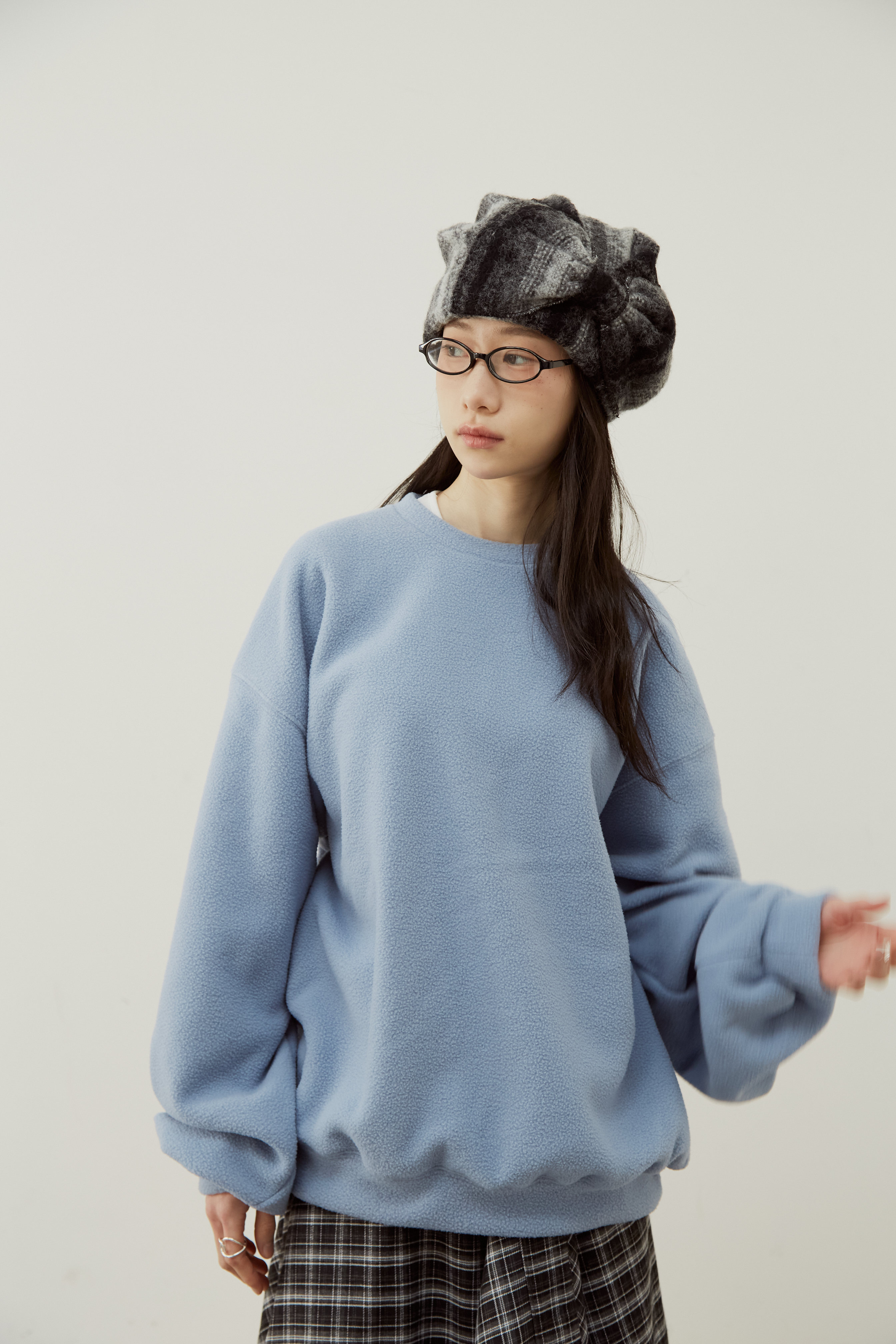 [現貨] TN MADE FW26 - HELD BY FABRIC 搖粒絨圓領廓型衛衣 - 藍