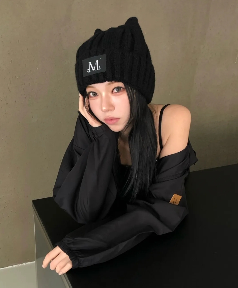 （現貨）韓牌 MUCENT MISTY 皮革logo 貓耳帽 針織毛帽 P0000BQG