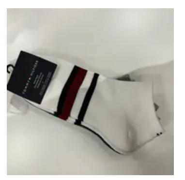 [S] TOMMY HILFIGER LUCENT WHITE/MULTI XM05765-100 STRIPE ANKLE SOCK 3-PACK, 198296259568 (STH1613)