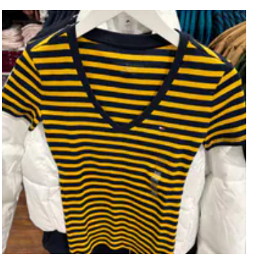 [S] TOMMY HILFIGER CITY YELLOW V-NECK STRIPE FAVORITE T-SHIRT, XW06030-720 (STH1616)