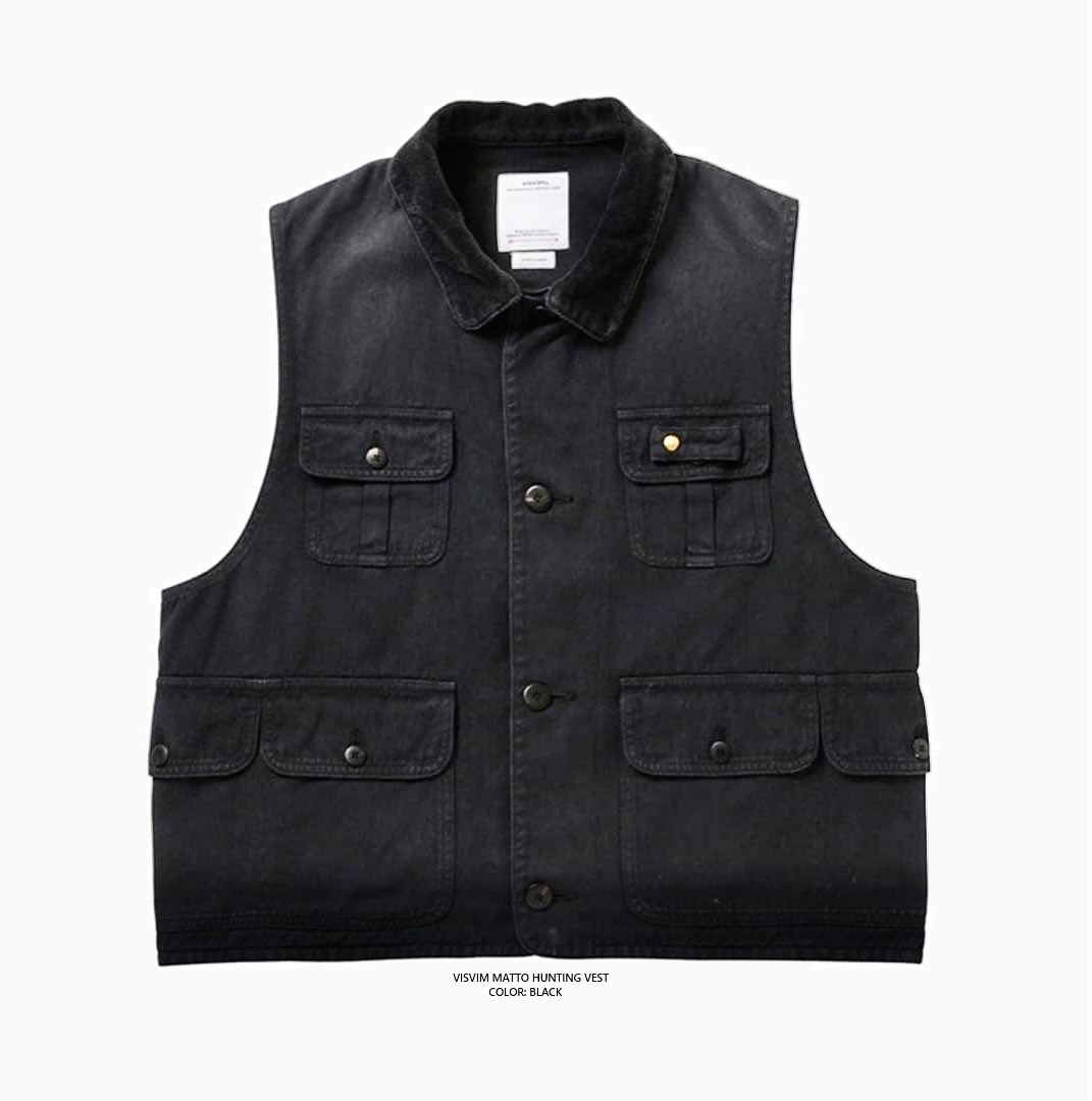 LAST SALE: VISVIM MATTO HUNTUNG VEST *GARMENT DYE - BLACK SIZE 3 PRE ORDER ITEM (預訂中)
