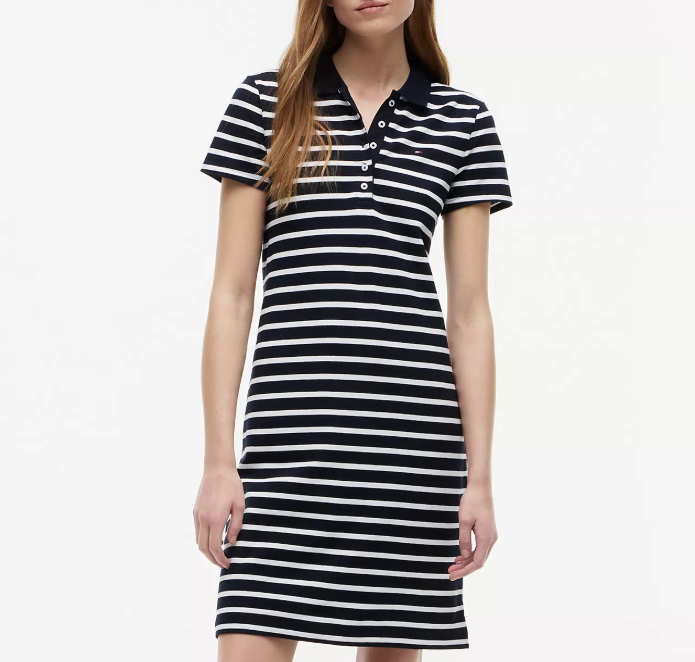[S] TOMMY HILFIGER NAVY BLUE STRIPE STRETCH PIQUE POLO DRESS, XW08178-401 (STH1618)