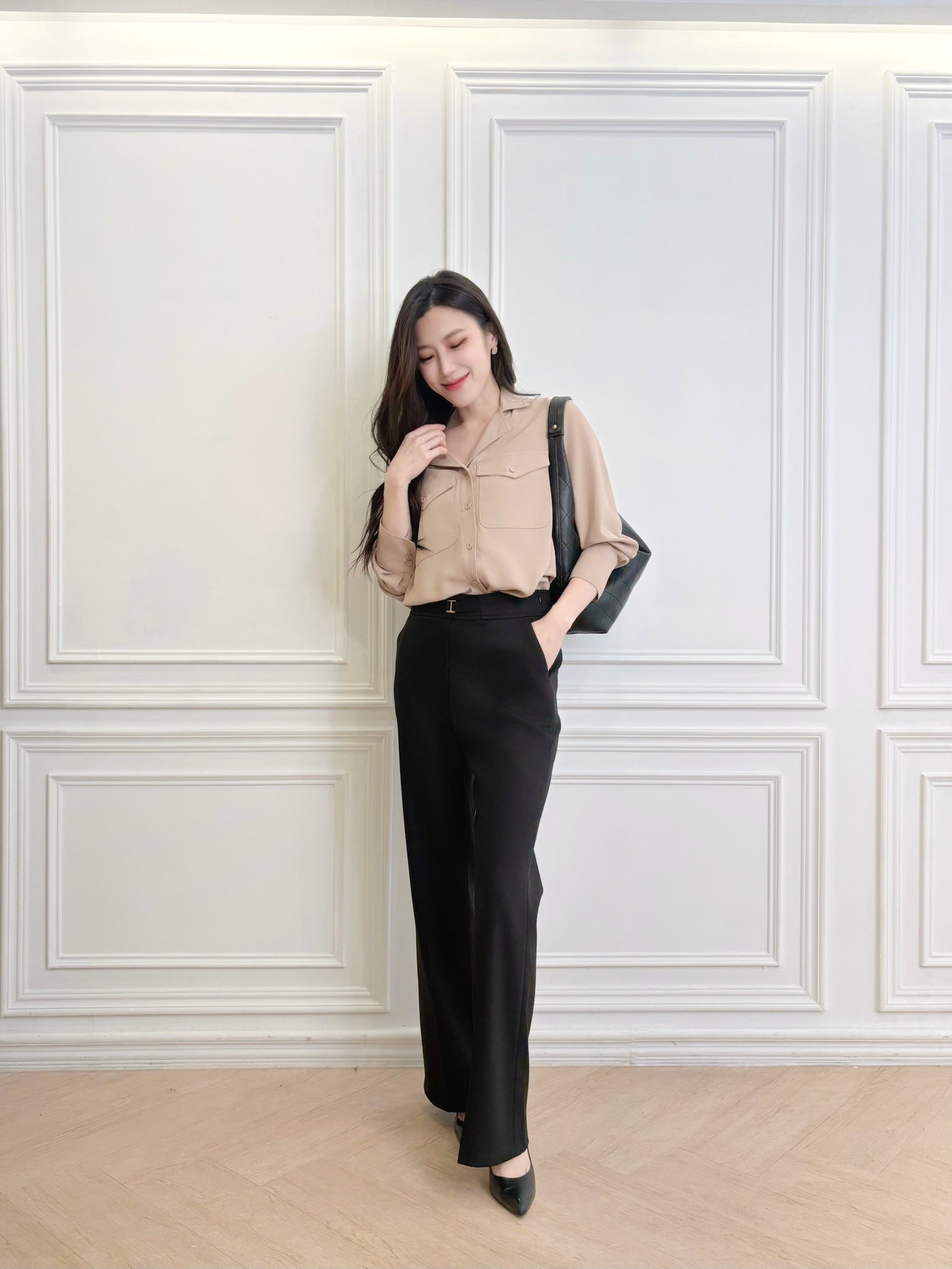 優雅素面包布釦襯衫