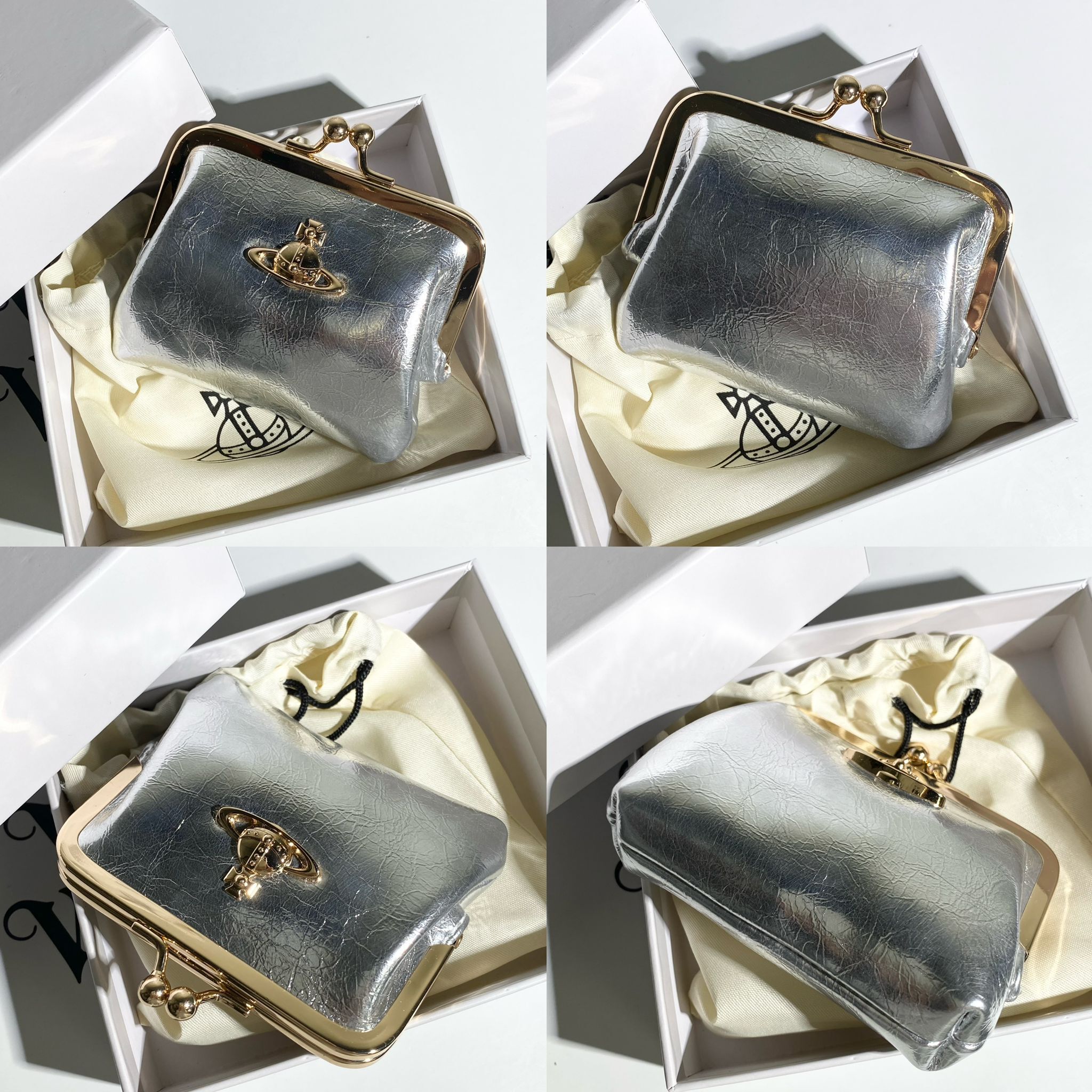 Vivienne Westwood 土星新款爆裂紋mini銀包