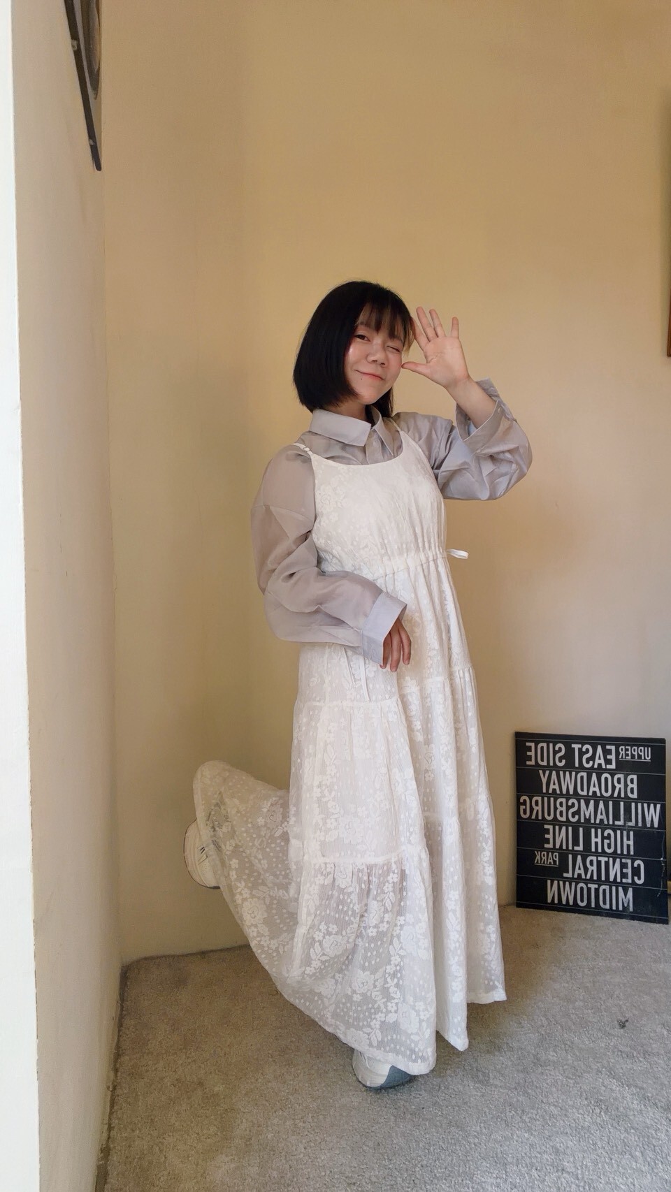 側綁帶花花吊帶長洋S